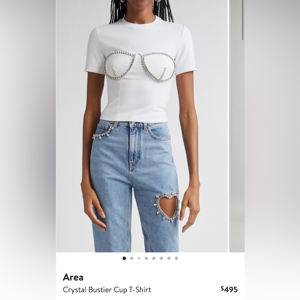 AREA White Crystal Bustier Cup T-Shirt